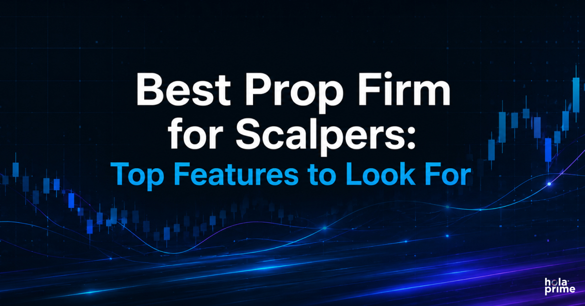 Best Prop Firm for Scalpers banner with clean gradient background, trading charts, and top features heading.